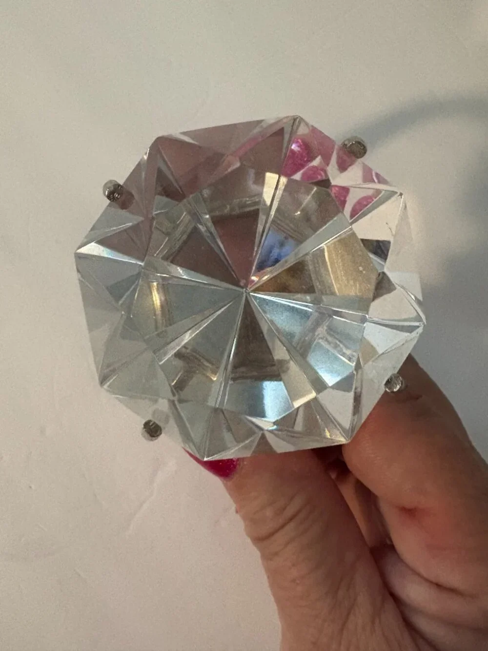 Vintage Giant Novelty Faux Diamond Ring Clear Glass Metal Decor/Paperweight